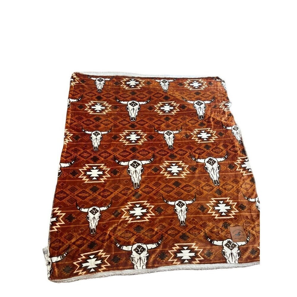 Yellowstone Dutton Ranch Sherpa Throw Darby Brown Bull Head Western